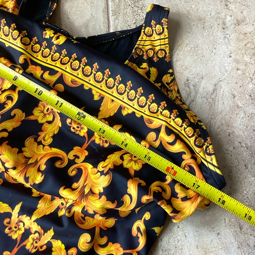 Elegant Black & Gold Rococo Print One Piece Swimsuit (S3) - Picture 7 of 11
